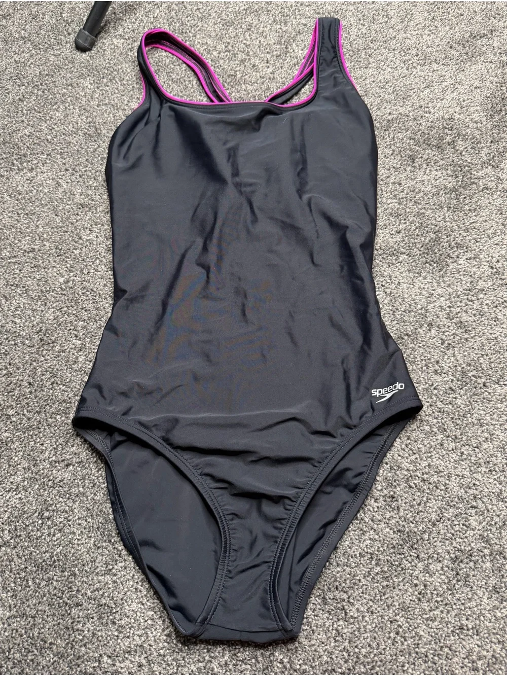Speedo Black One Piece Swimsuit Pink Trim Women’s Size 12 Athletic Swim Suit - Picture 2 of 6